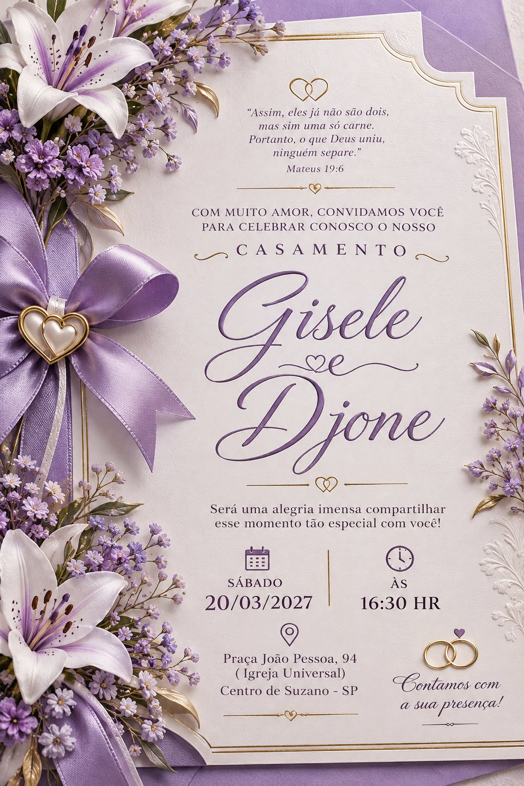 Convite de casamento de Gisele e Djone